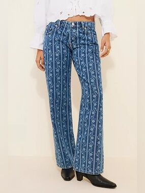 We The Free Tennessee Low-Rise Floral Stripe Boyfriend Jeans